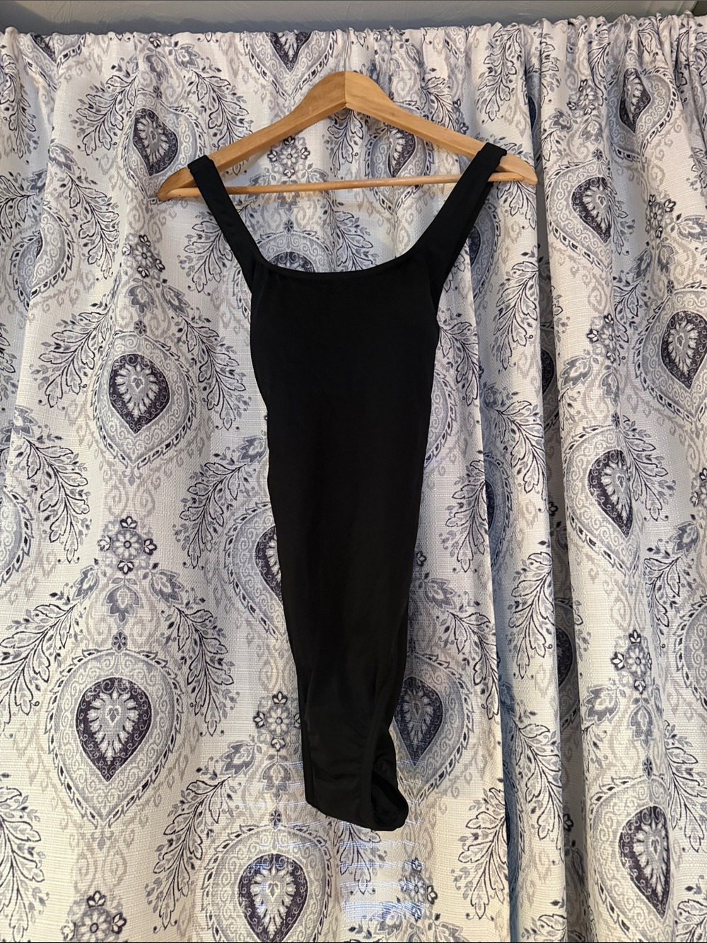 Lands' End Black Lycra Square-Neck Bodysuit